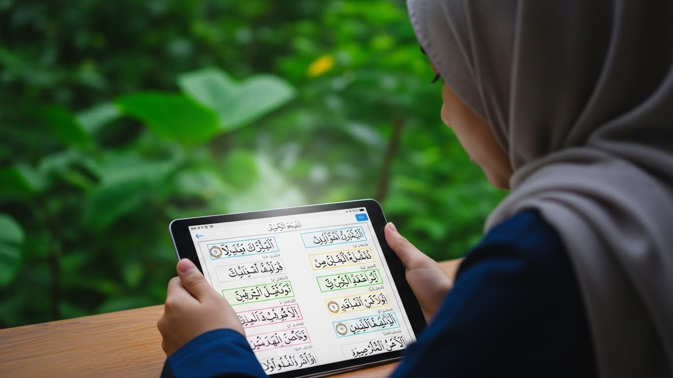 Muslim reciting Quran with proper Tajweed